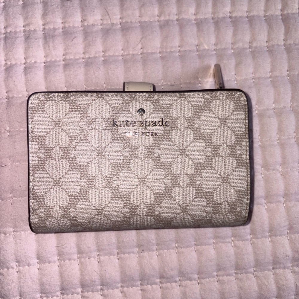 kate spade Metallic Beige Floral Logo Compact Wallet